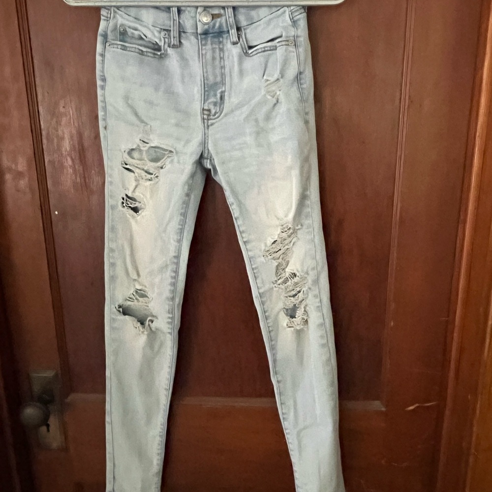 Aéropostale Distress High Rise Curvy Jeans Light Wash Ripped Junior Denim EUC